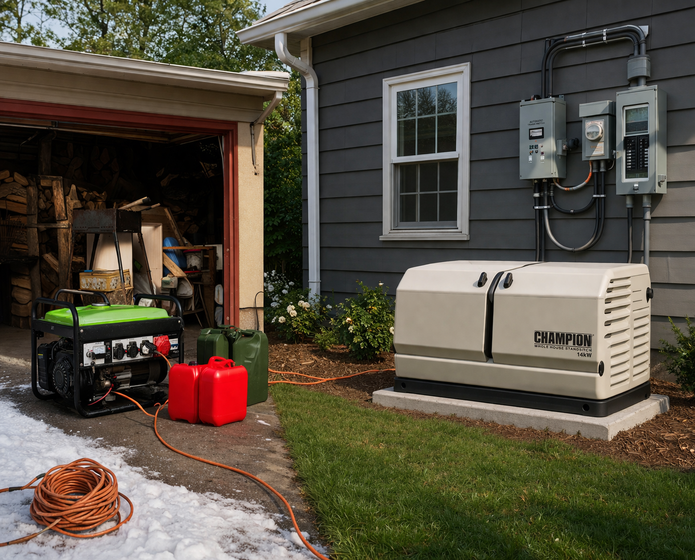 Portable generator vs whole house generator comparison image