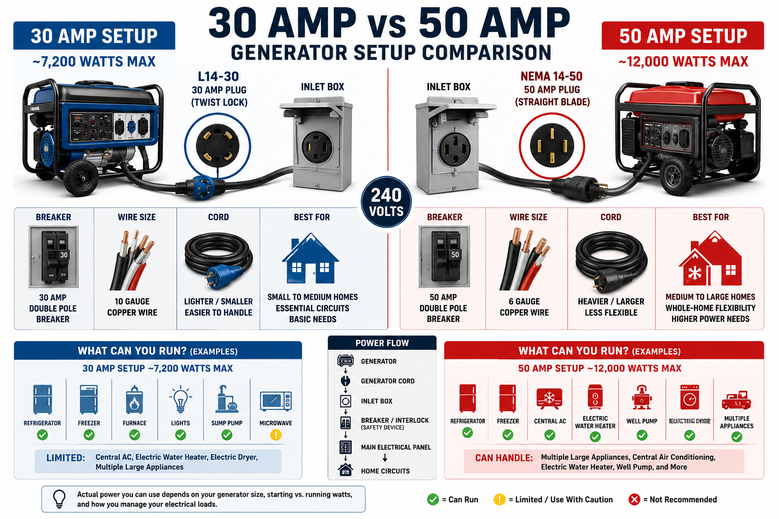 30 amp vs 50 amp generator setup comparison diagram