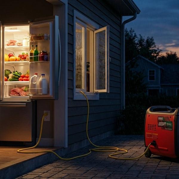 Generator powering refrigerator and freezer during outage