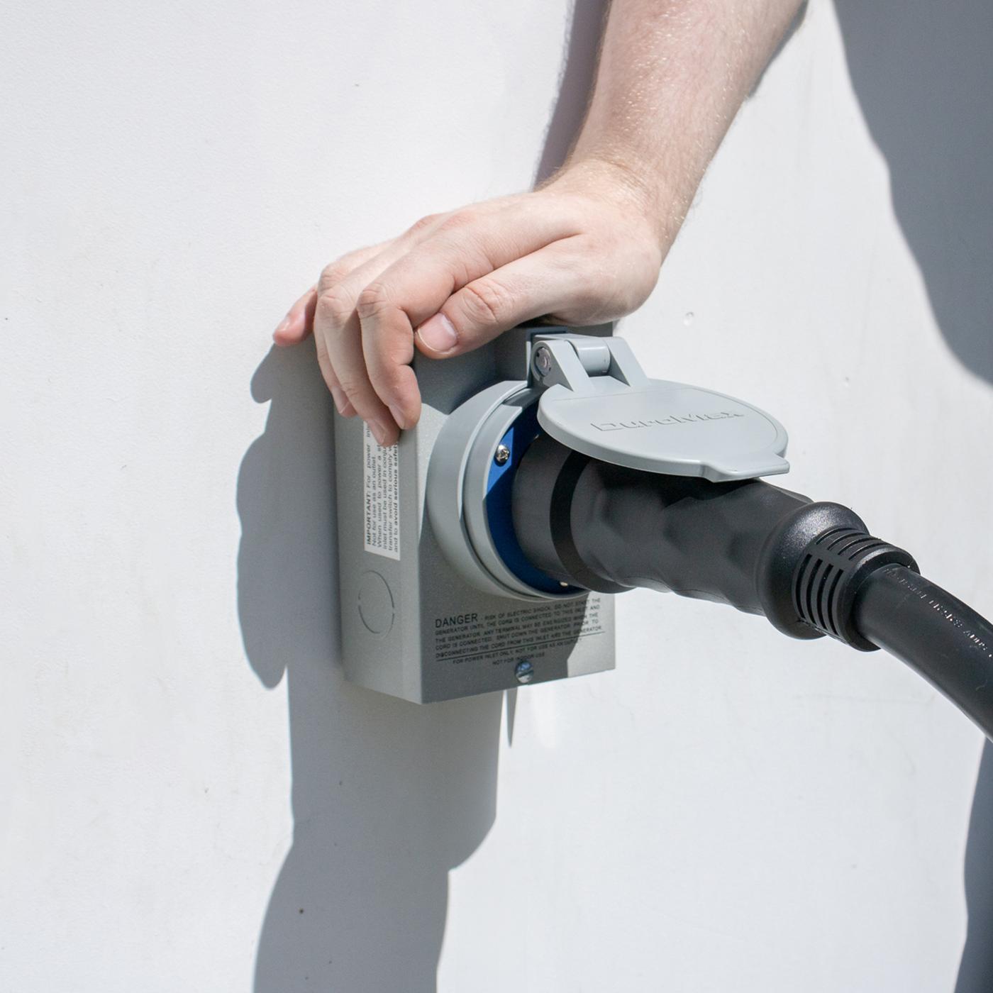 Generator inlet box installed on exterior wall