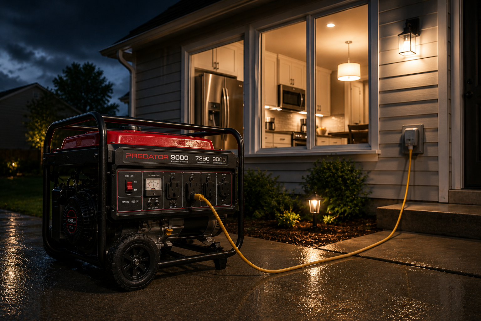 Generator powering home appliances
