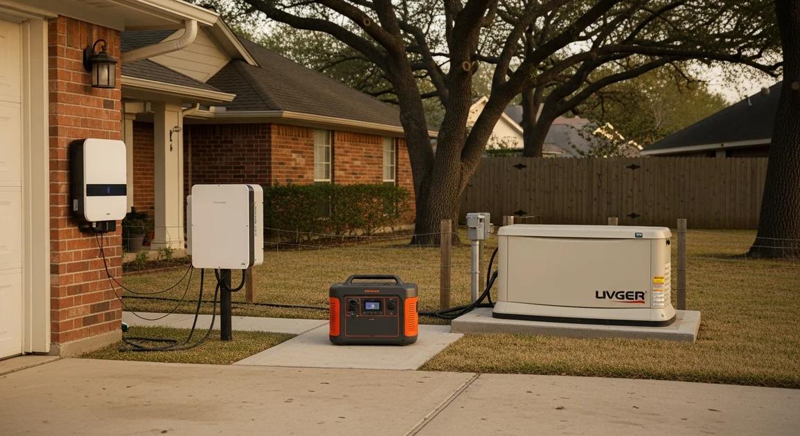 Solar panels battery storage and generator hybrid backup power system