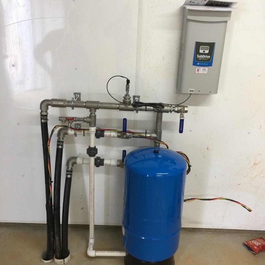 Well Pump Running and Starting Watts Residential well pump and pressure tank system requiring a high motor startup surge